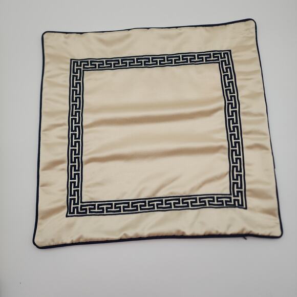 Embroidered Satin Pillow Cover Blue and Beige Chain Link Embroidery 18 x 18 in - Picture 1 of 9